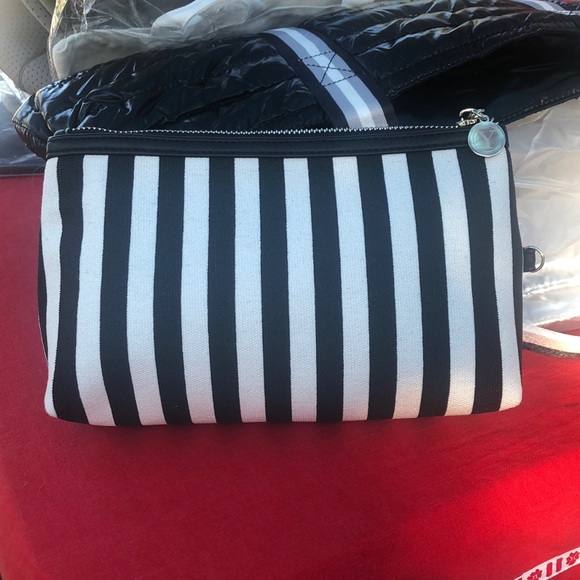Accessories - Black and White Striped Cosmetic Bag